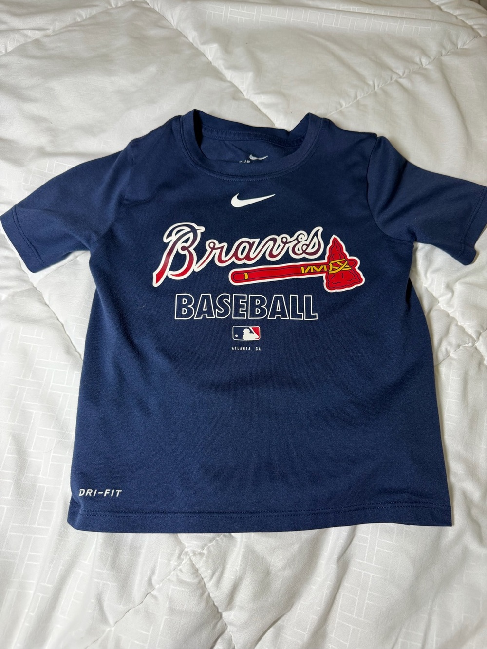 Nike Navy Braves Baseball Tee with Red Accent